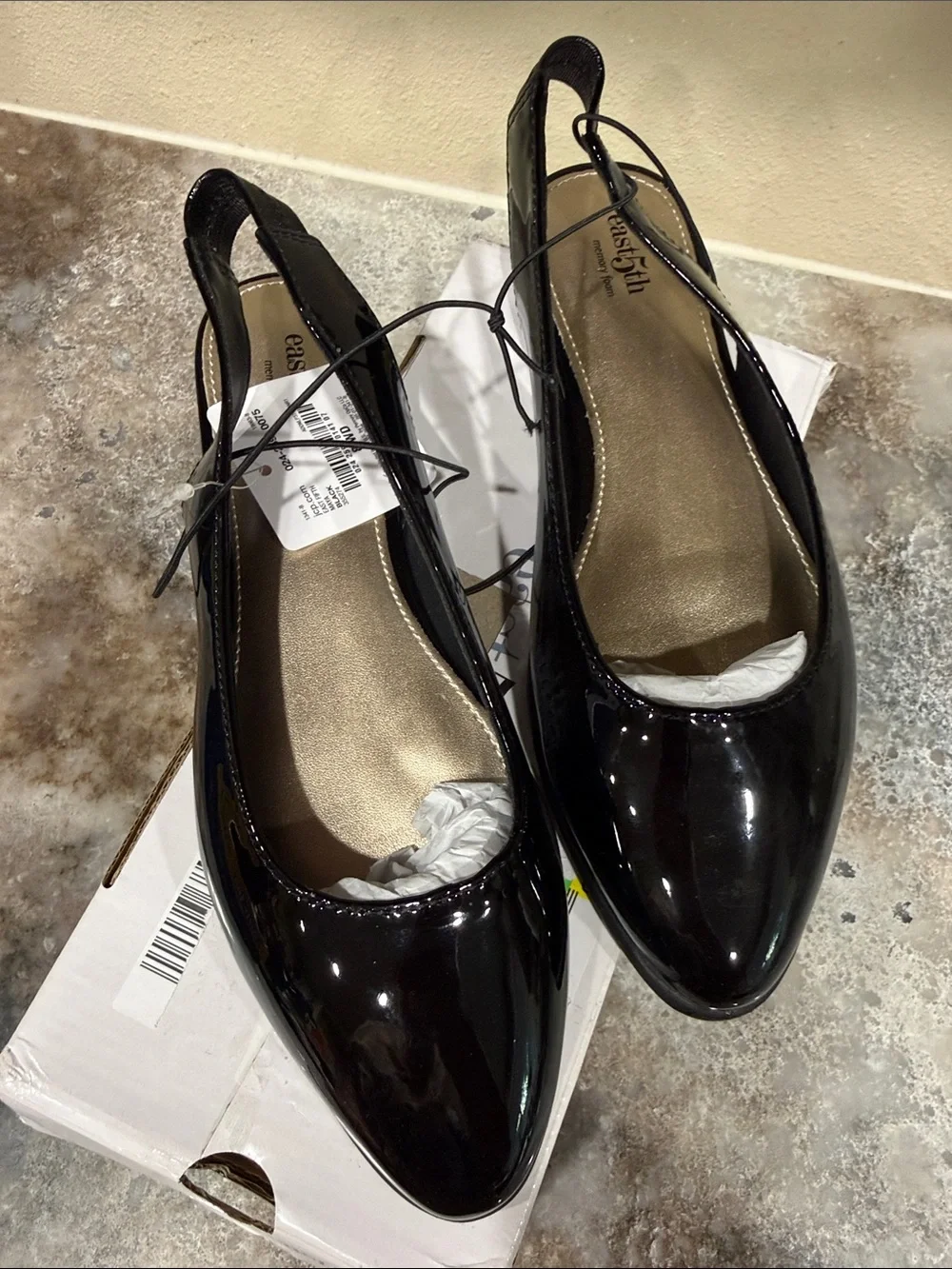 East 5th Glossy Black Patent Pointed Slingback Flats
